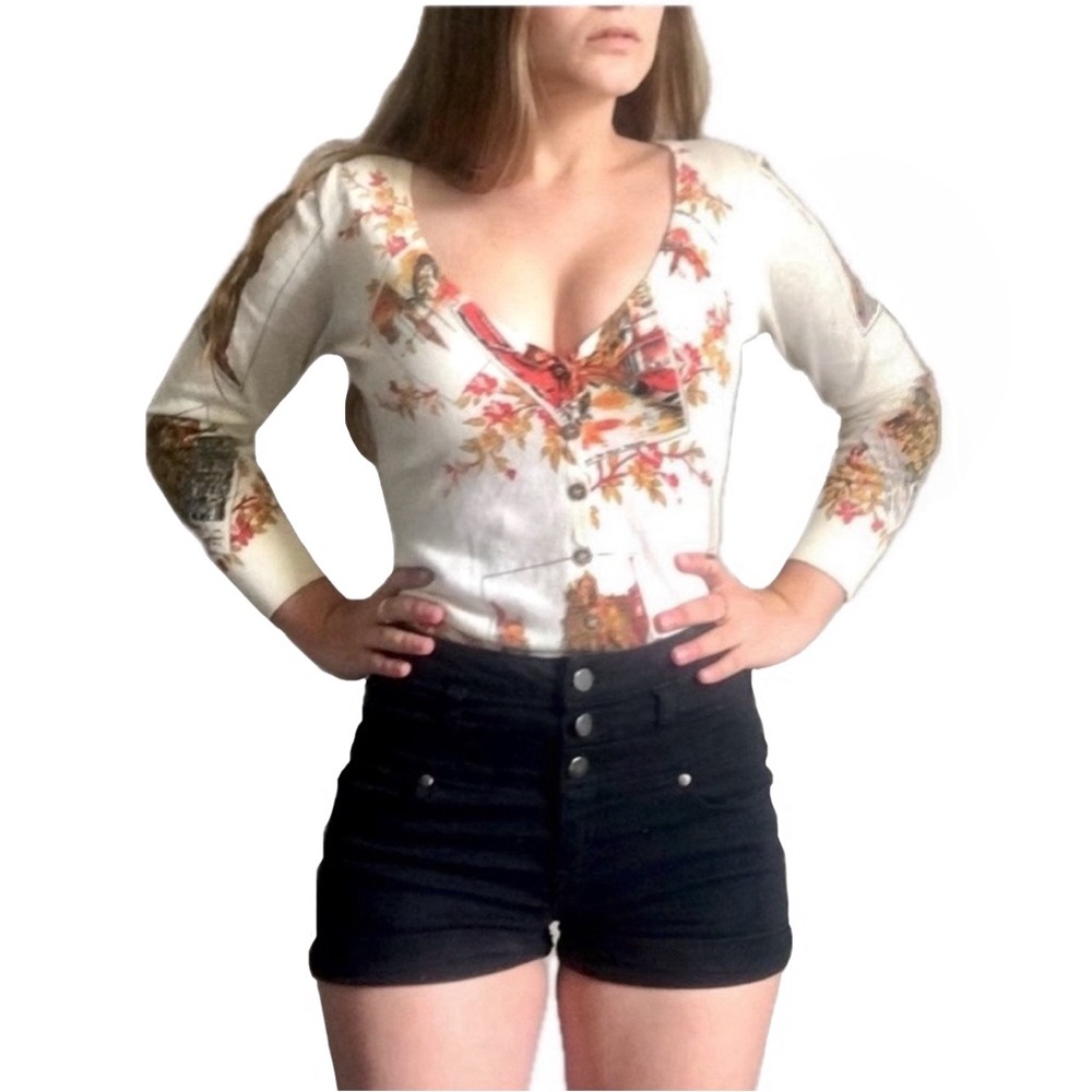 Anthropologie Moth Rare La Dominante Venice Postcard Picture Cardigan Sweater